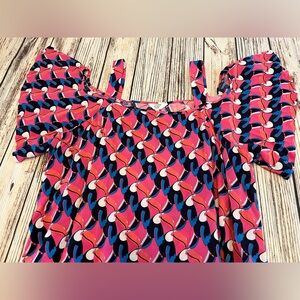 Crown & Ivy Woman Cold Shoulder Blouse 1X Colorful Toucan Bird Print Vibrant